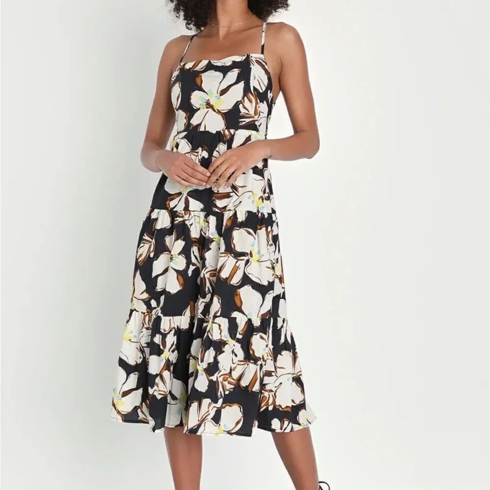 Bound for Bali Black Floral Backless Midi Dress With Pockets